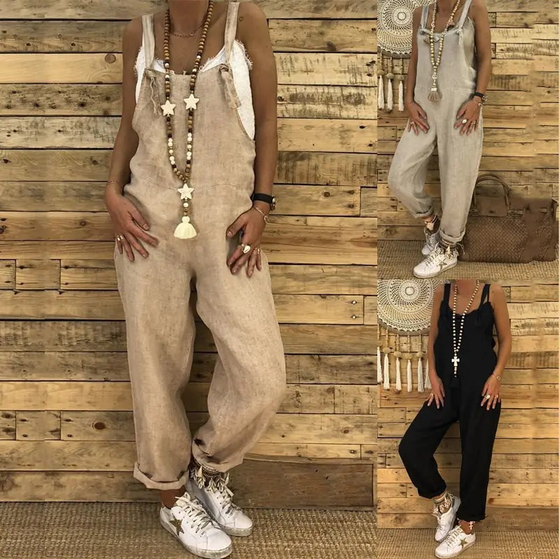 Loose-Fit Cotton Linen Jumpsuit for Fall and Winter