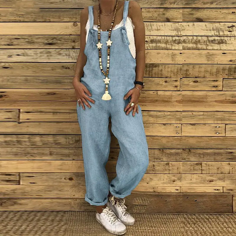 Loose-Fit Cotton Linen Jumpsuit for Fall and Winter