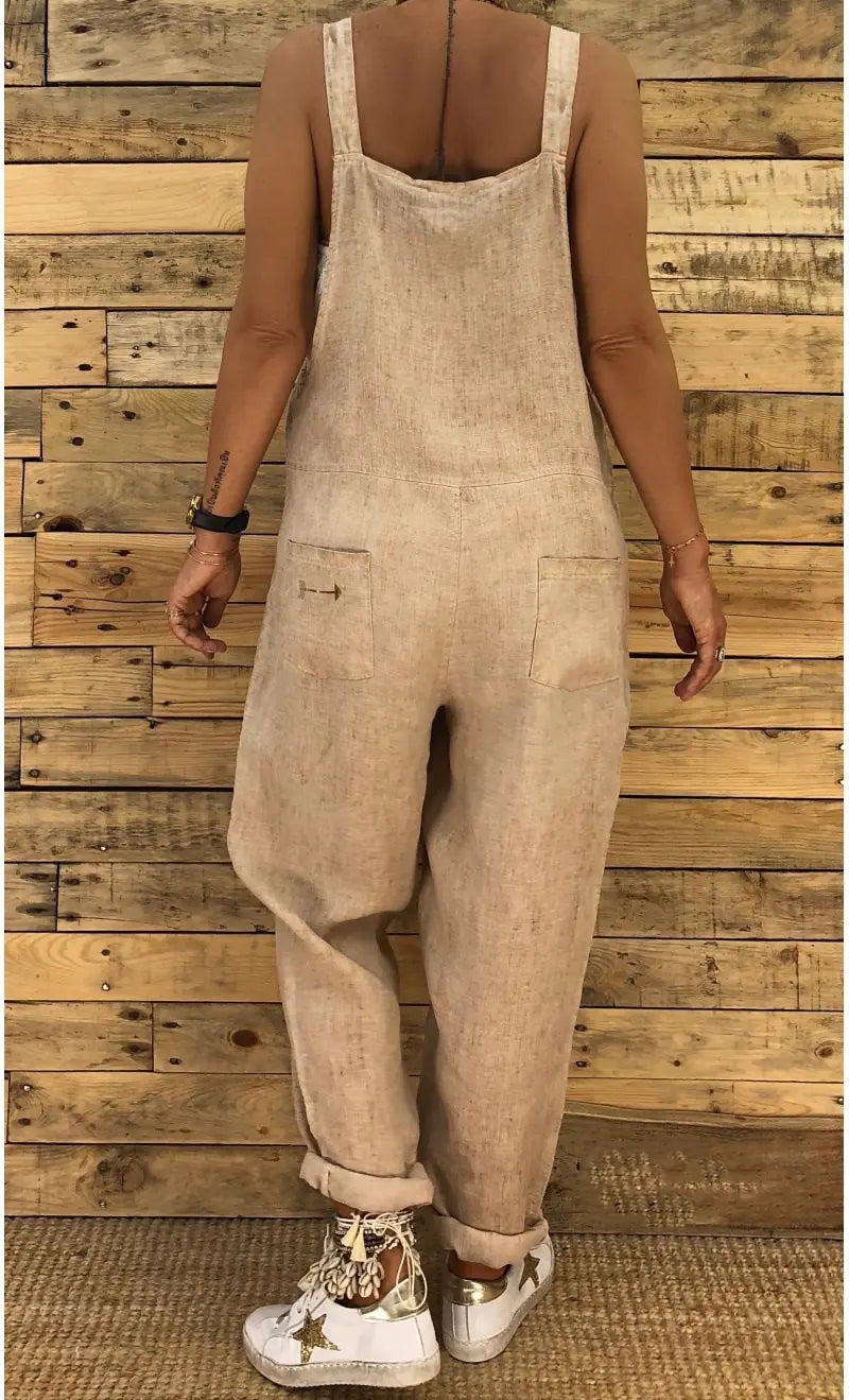 Loose-Fit Cotton Linen Jumpsuit for Fall and Winter