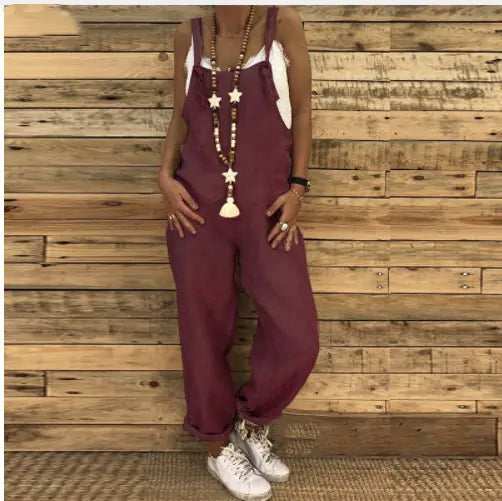Loose-Fit Cotton Linen Jumpsuit for Fall and Winter