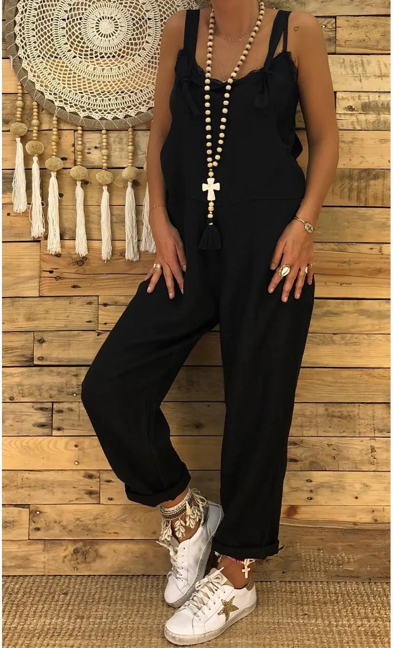 Loose-Fit Cotton Linen Jumpsuit for Fall and Winter