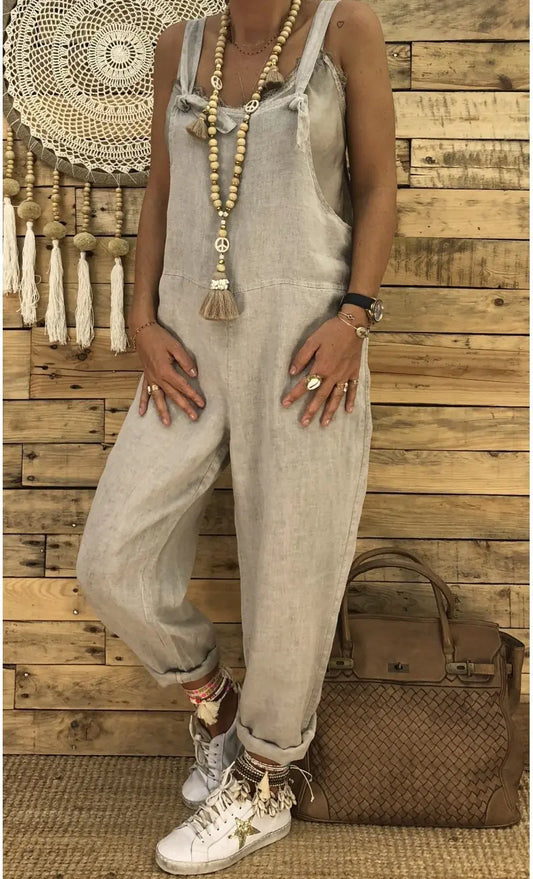 Loose-Fit Cotton Linen Jumpsuit for Fall and Winter