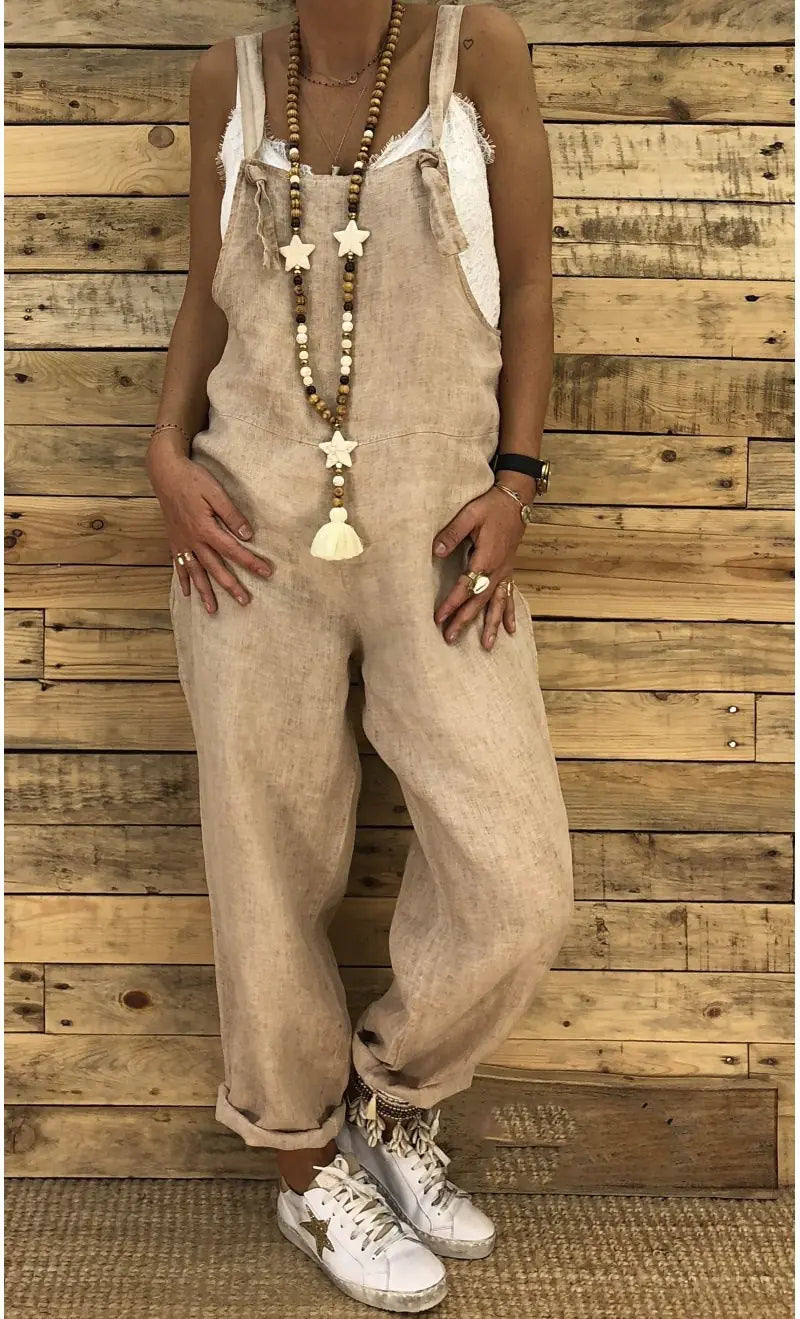 Loose-Fit Cotton Linen Jumpsuit for Fall and Winter